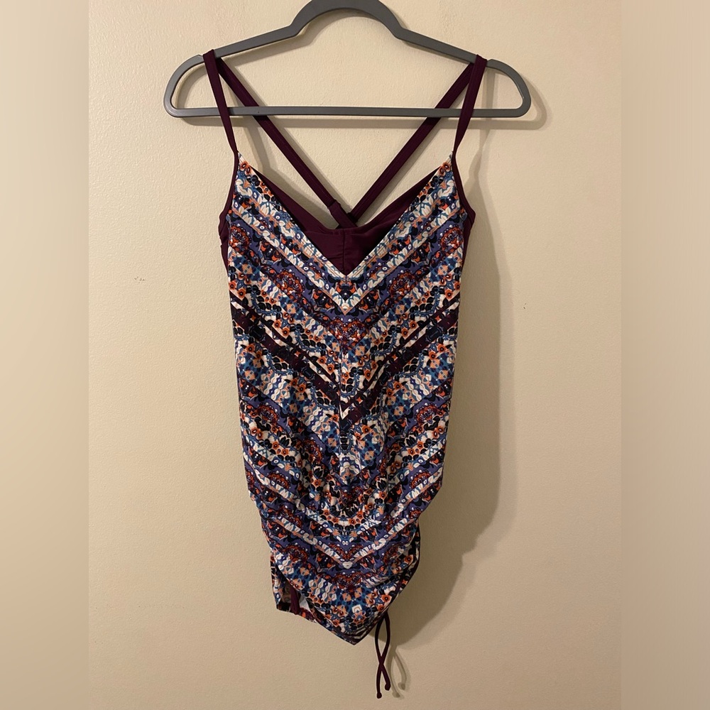 Athleta Marrakesh Side Scrunch Convertible Tankini Top Swim Dress 34 D/DD Swim